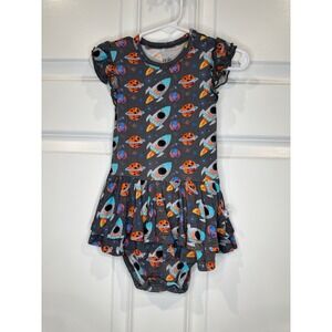 Birdie Bean Girls Size‎ 18-24 Months Bamboo Rocket Planet Space Romper Outfit